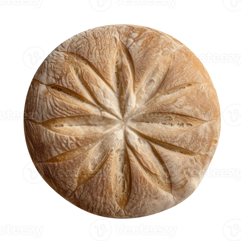 Whole round loaf of fresh baked sourd bread on transparent background png