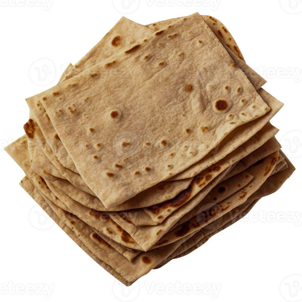 Stack of fresh flat breads isolated on transparent background png