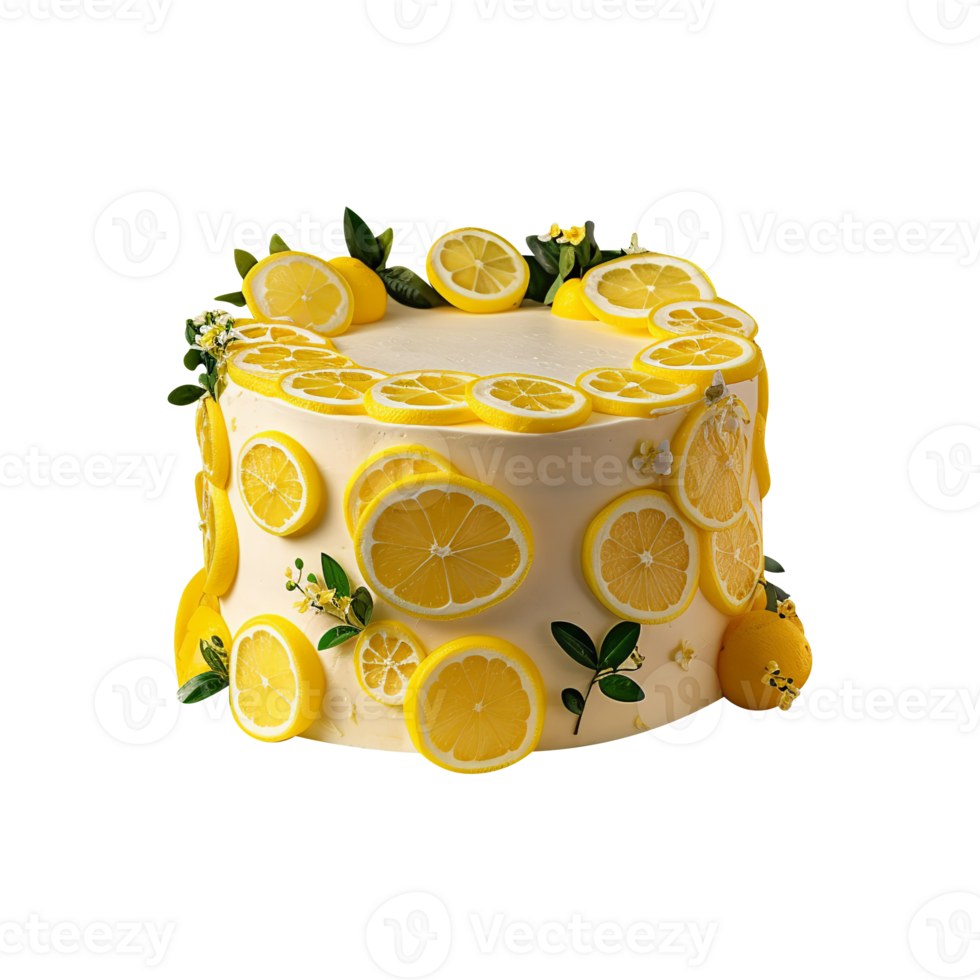 Decorated lemon cake isolated on transparent background png