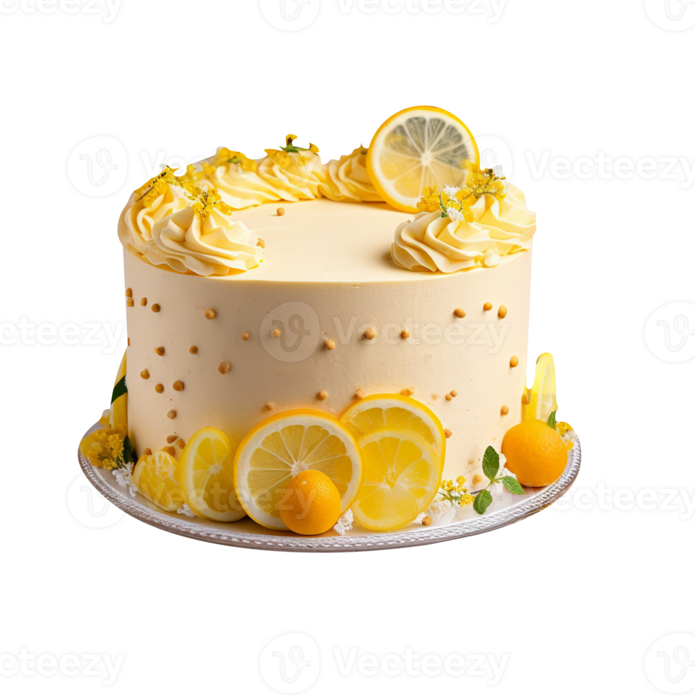 Decorated lemon cake isolated on transparent background png