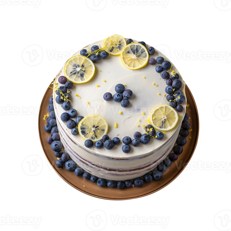 Delicious lemon blueberry cake isolated on transparent background png