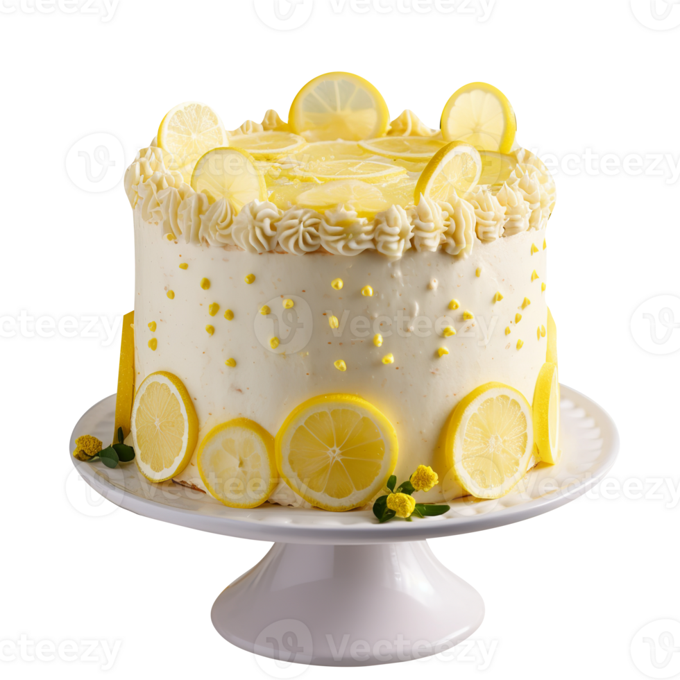 Decorated lemon cake isolated on transparent background png