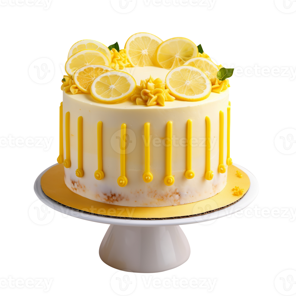 Decorated lemon cake isolated on transparent background png