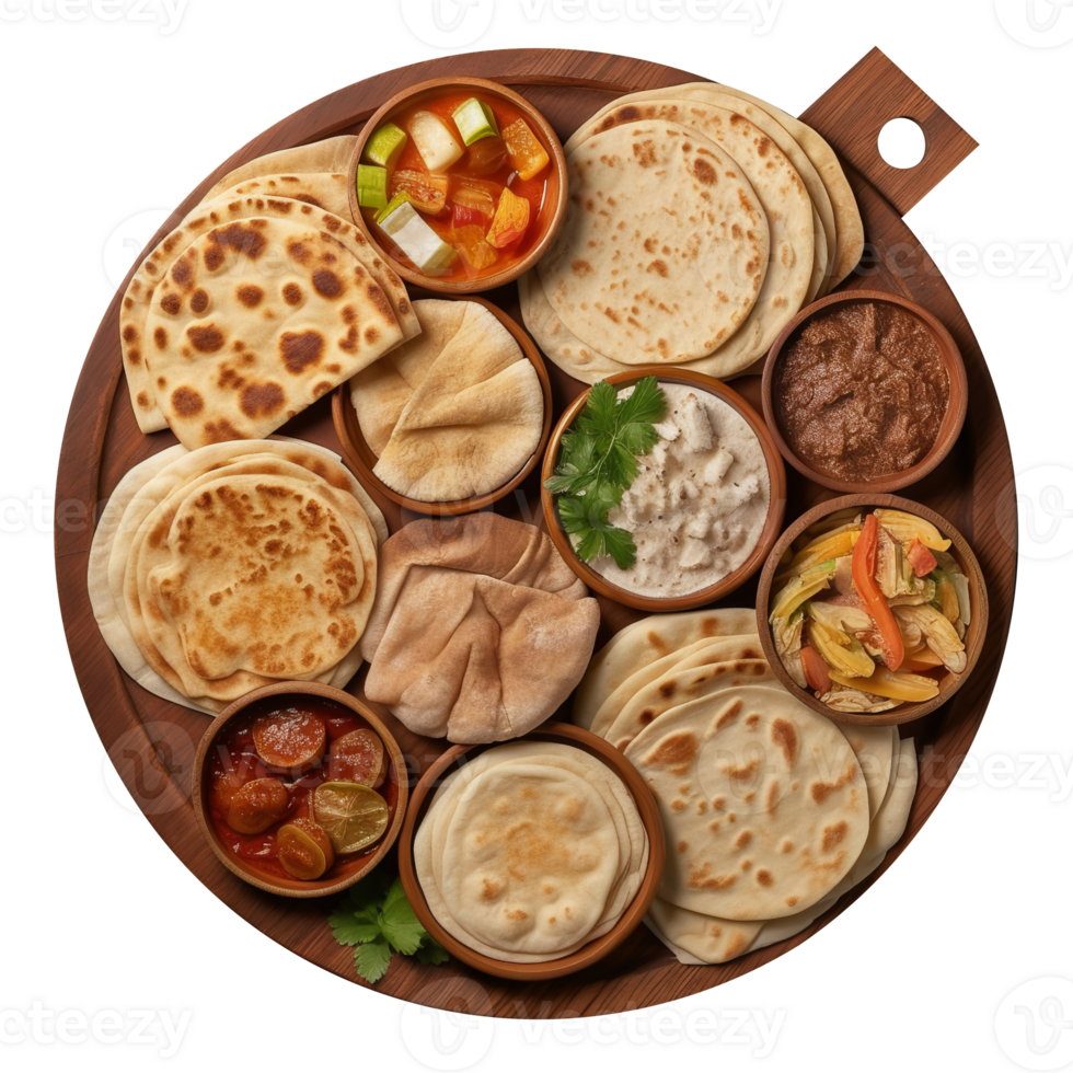 Freshly made flat breads isolated on transparent background png