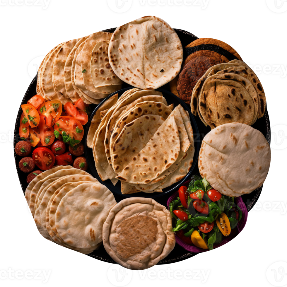 Freshly made flat breads isolated on transparent background png