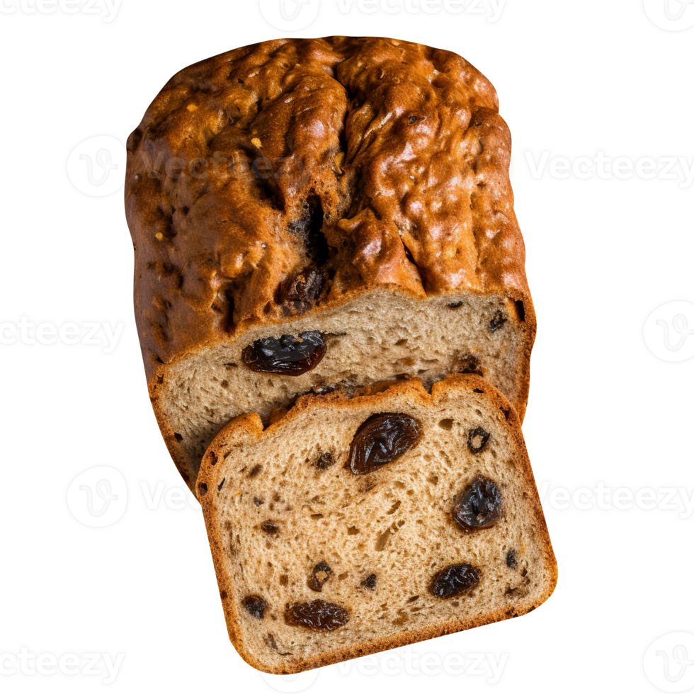 Freshly baked raisin bread loaf isolated on transparent background png