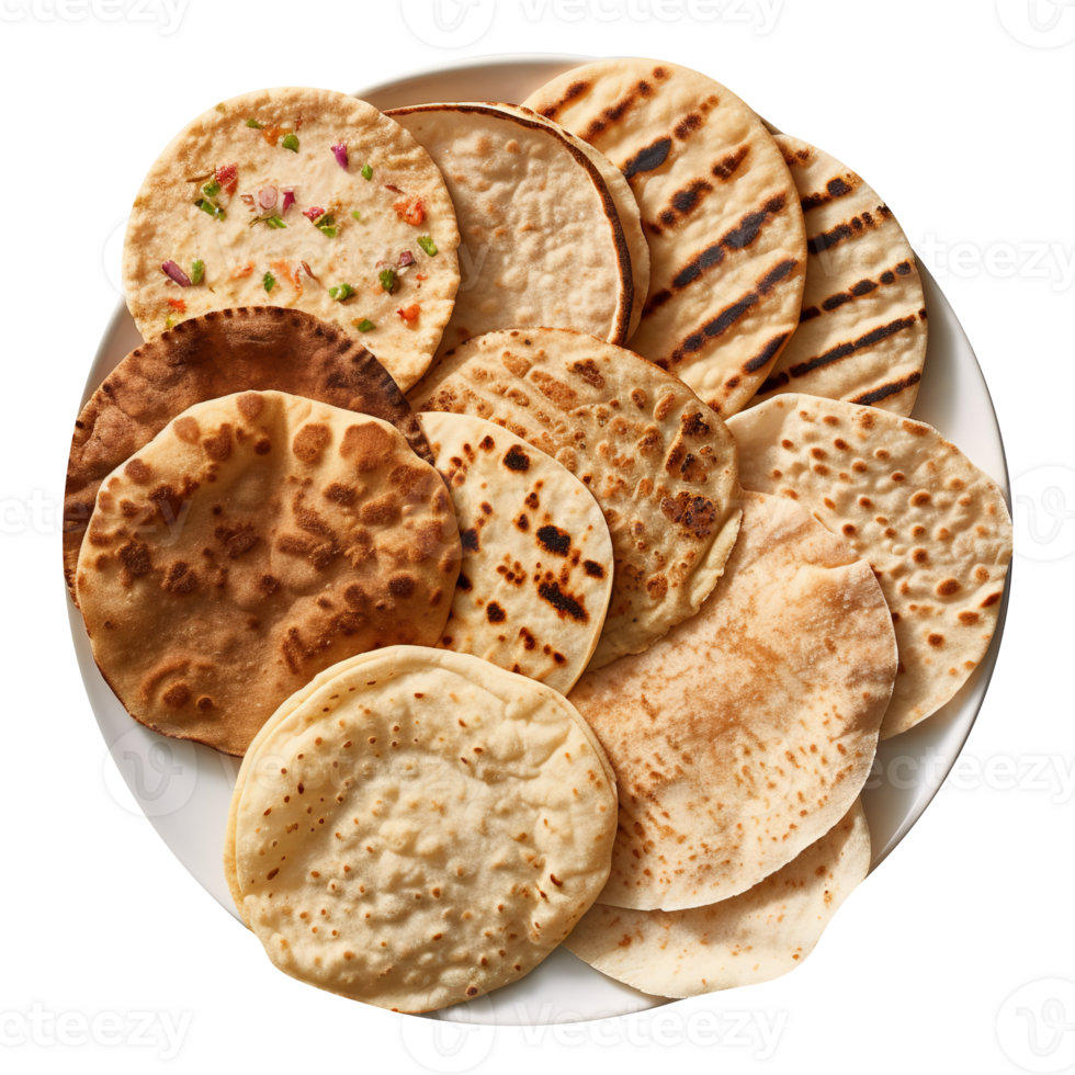 Stack of fresh flat breads isolated on transparent background png