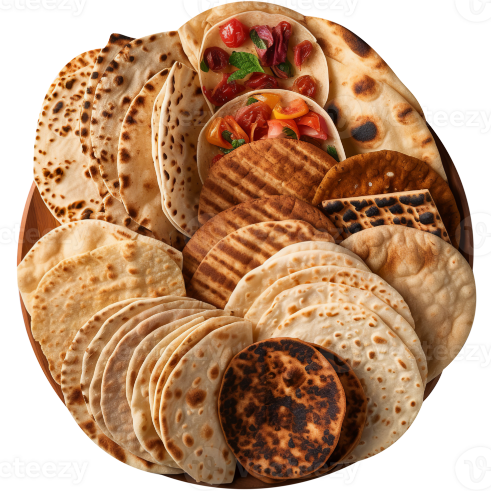 Freshly made flat breads isolated on transparent background png