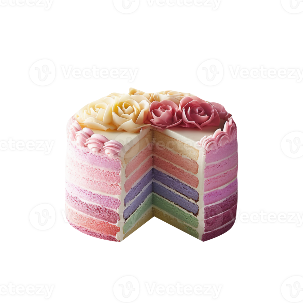 Delicious ombre decorated cake isolated on transparent background png