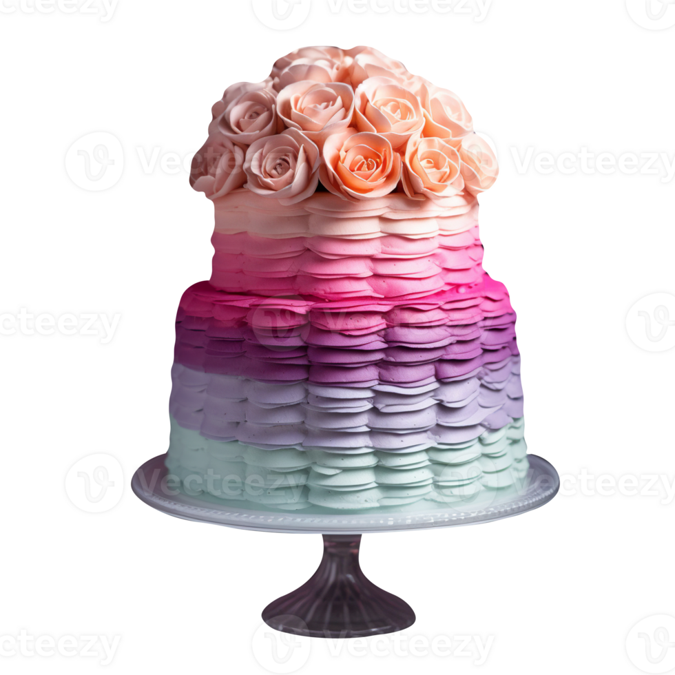 Delicious ombre decorated cake isolated on transparent background png