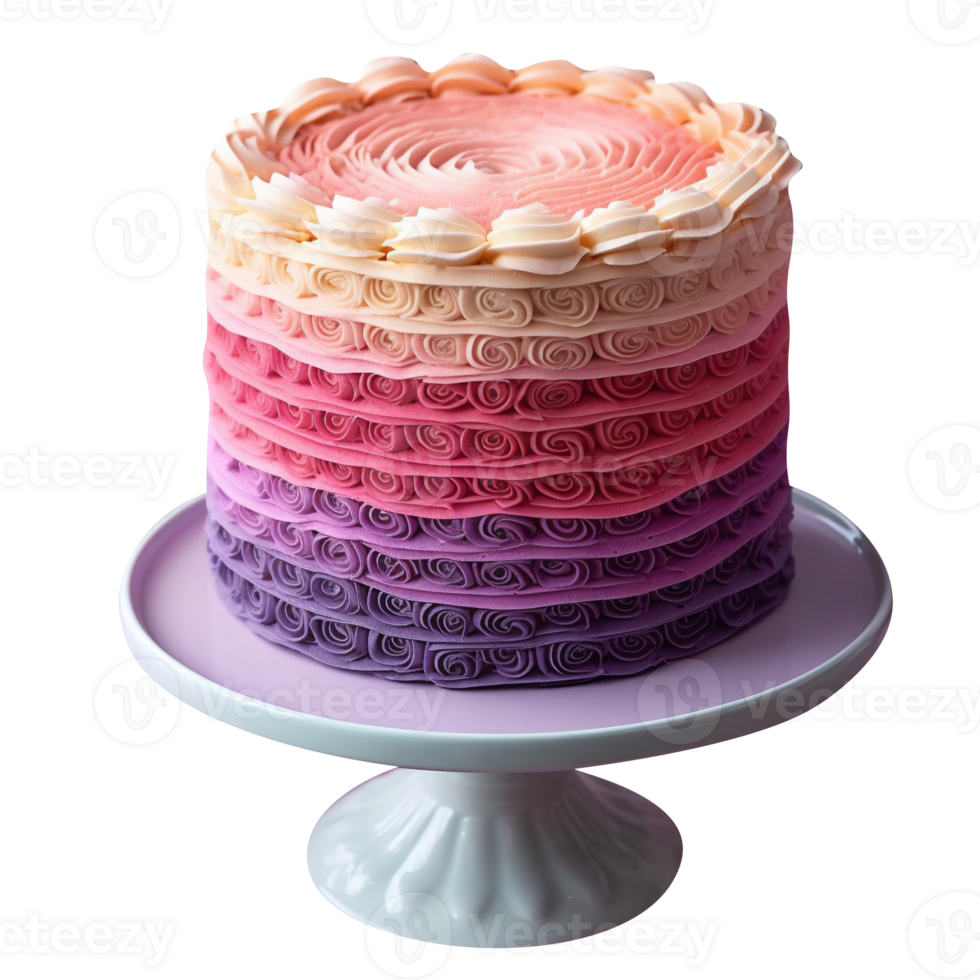 Delicious ombre decorated cake isolated on transparent background png