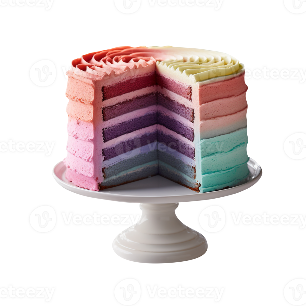 Delicious ombre decorated cake isolated on transparent background png