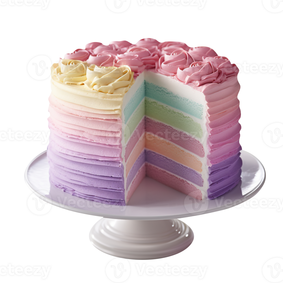Delicious ombre decorated cake isolated on transparent background png