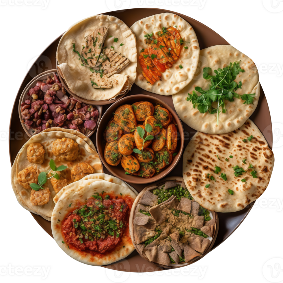 Freshly made flat breads isolated on transparent background png