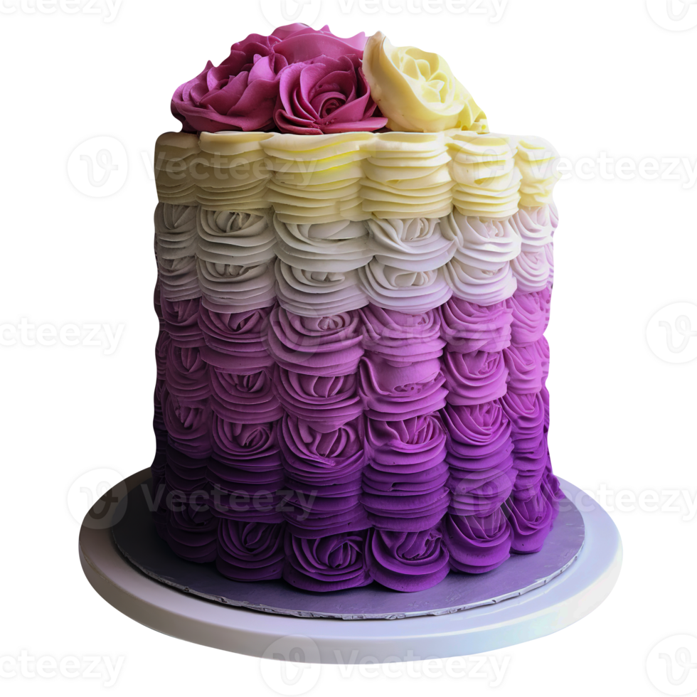 Delicious ombre decorated cake isolated on transparent background png