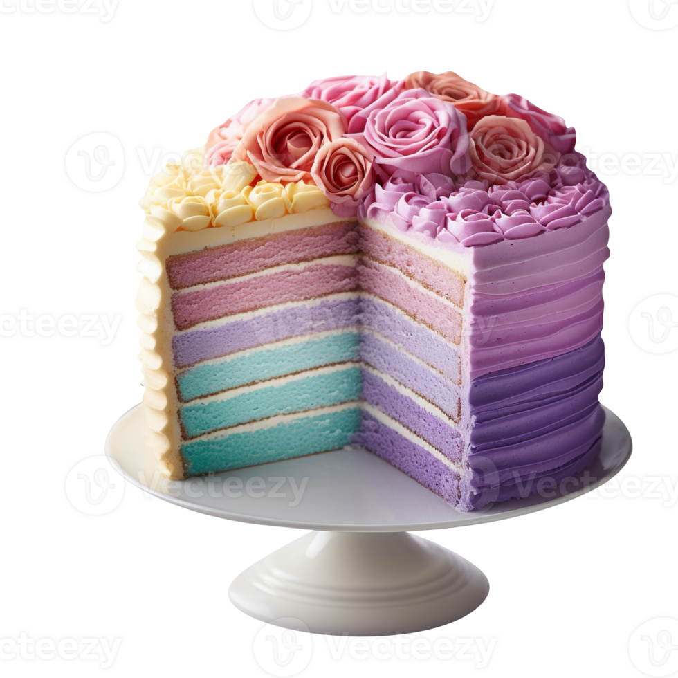 Delicious ombre decorated cake isolated on transparent background png
