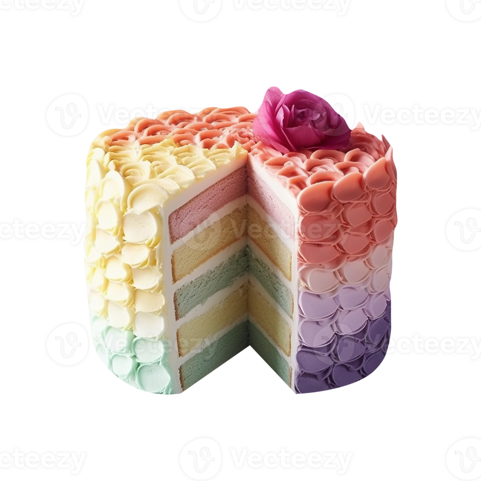 Delicious ombre decorated cake isolated on transparent background png