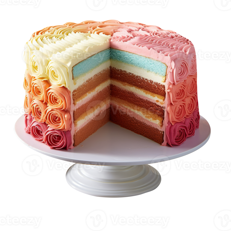 Delicious ombre decorated cake isolated on transparent background png