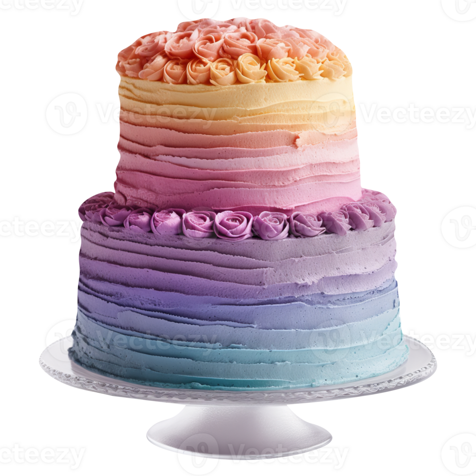 Delicious ombre decorated cake isolated on transparent background png