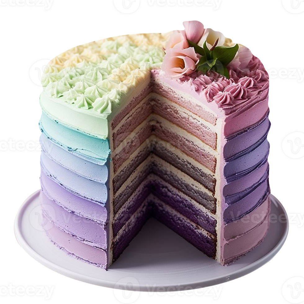 Delicious ombre decorated cake isolated on transparent background png