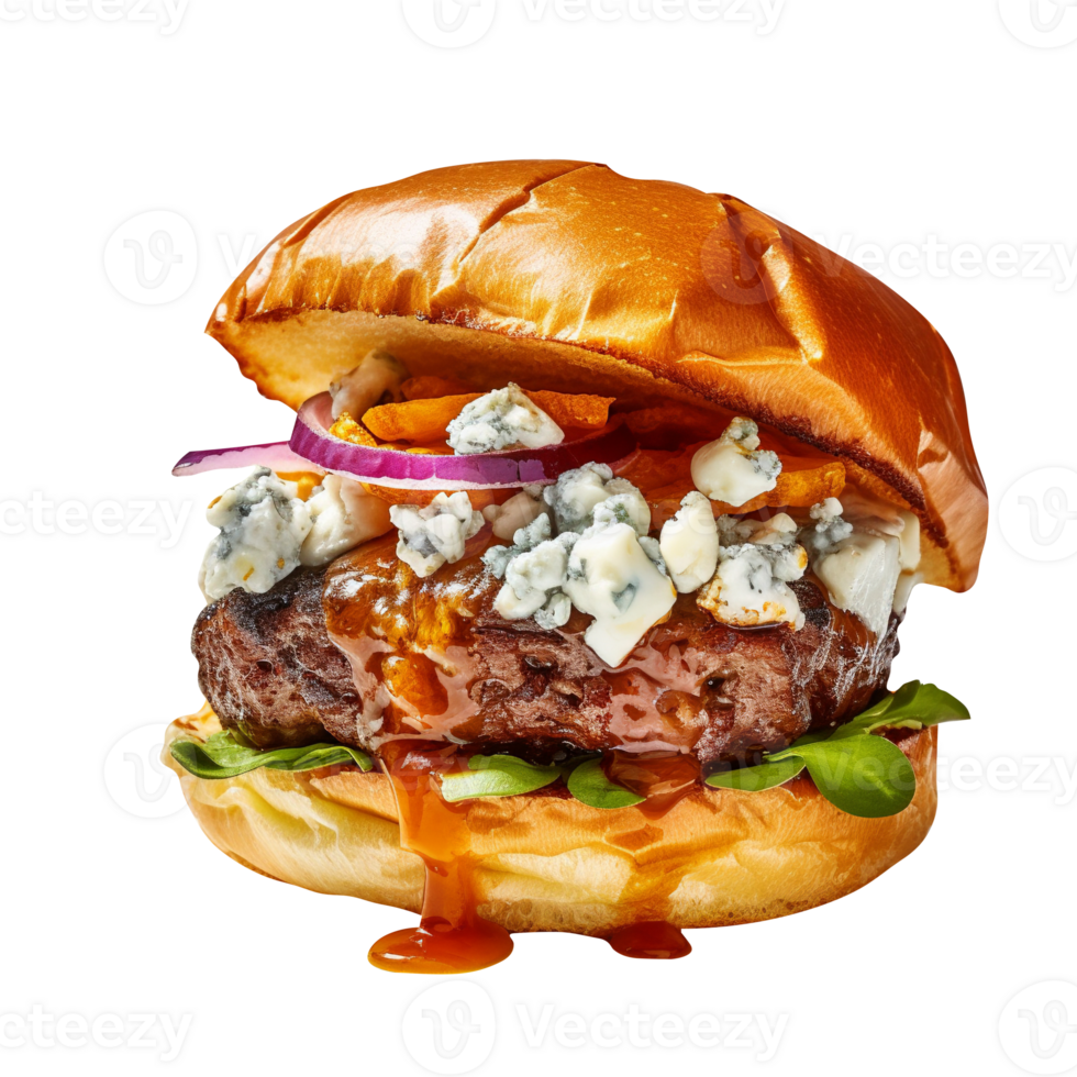 Delicious gorgonzola burger isolated on transparent background png