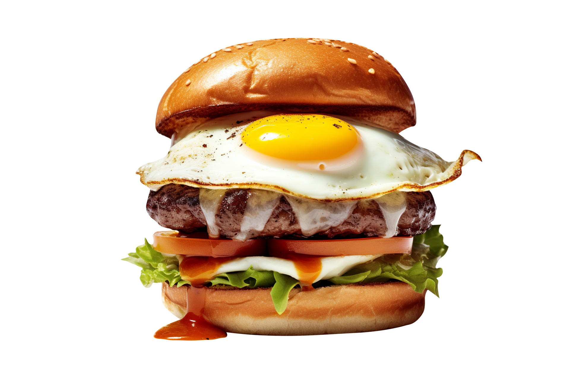 delicioso frito huevo hamburguesa aislado en transparente antecedentes