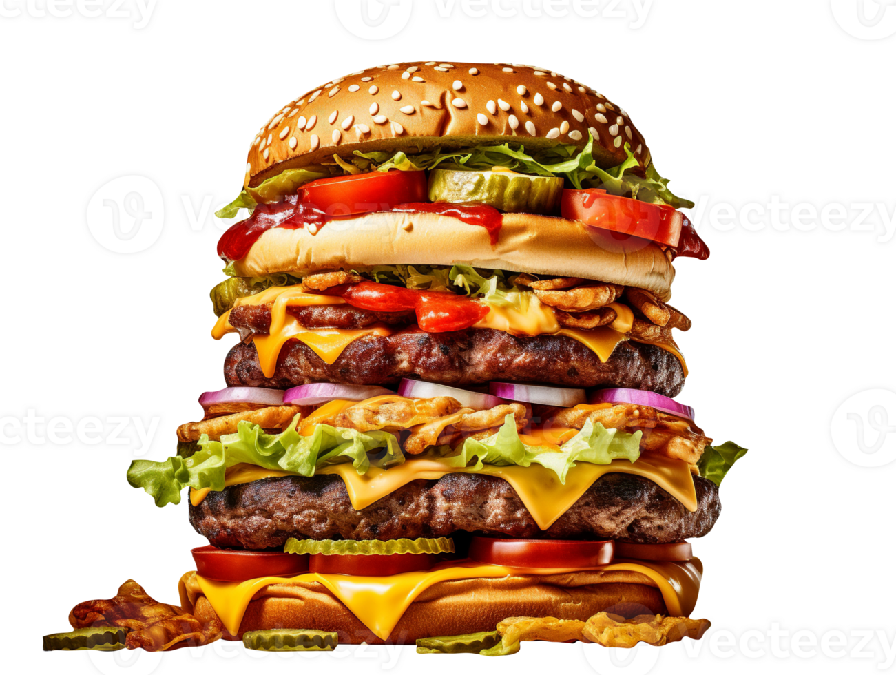 Delicious double size burger isolated on transparent background png