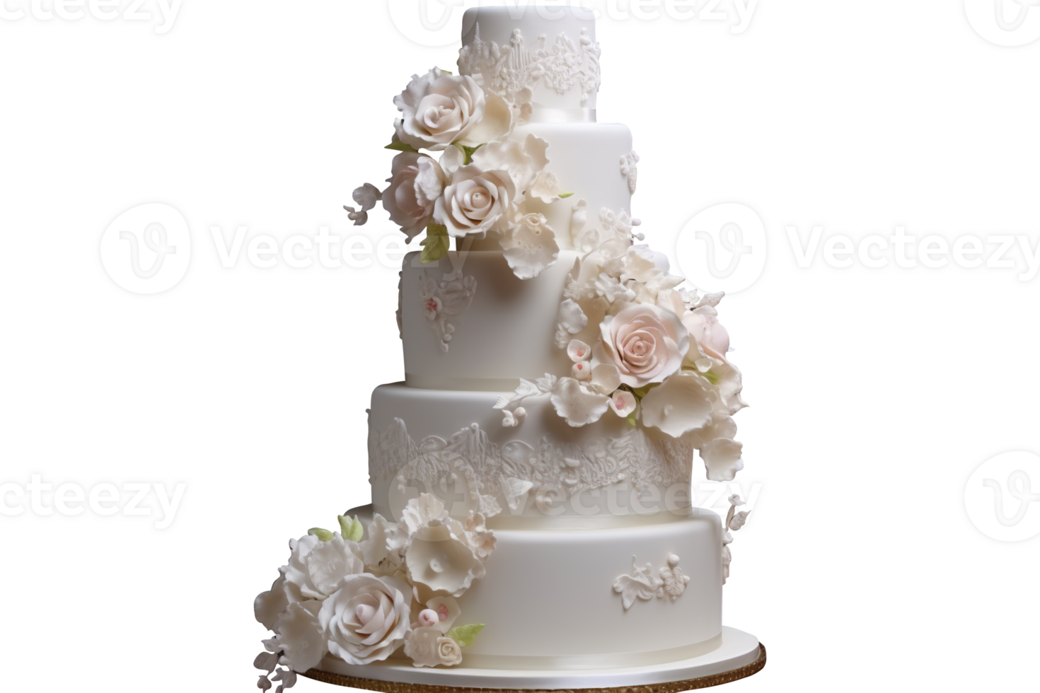 Delicious decorated wedding fondant cake on transparent background png