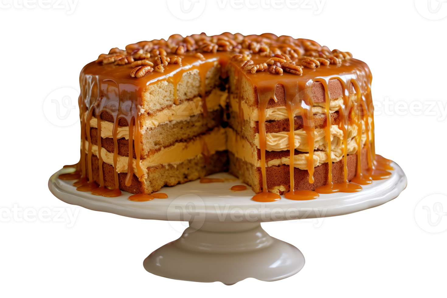 Delicious caramel apple cake isolated on transparent background png