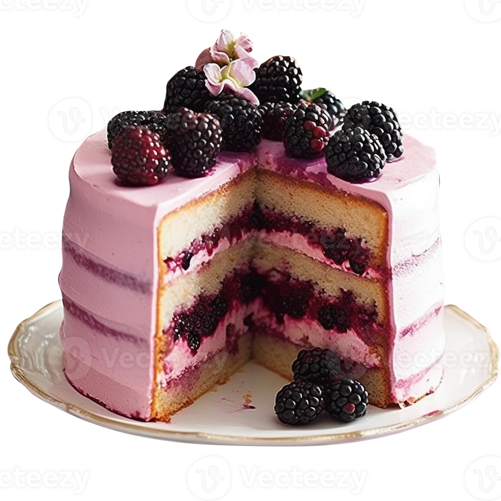 Delicious blackberry cake with fresh blackberries on transparent background png