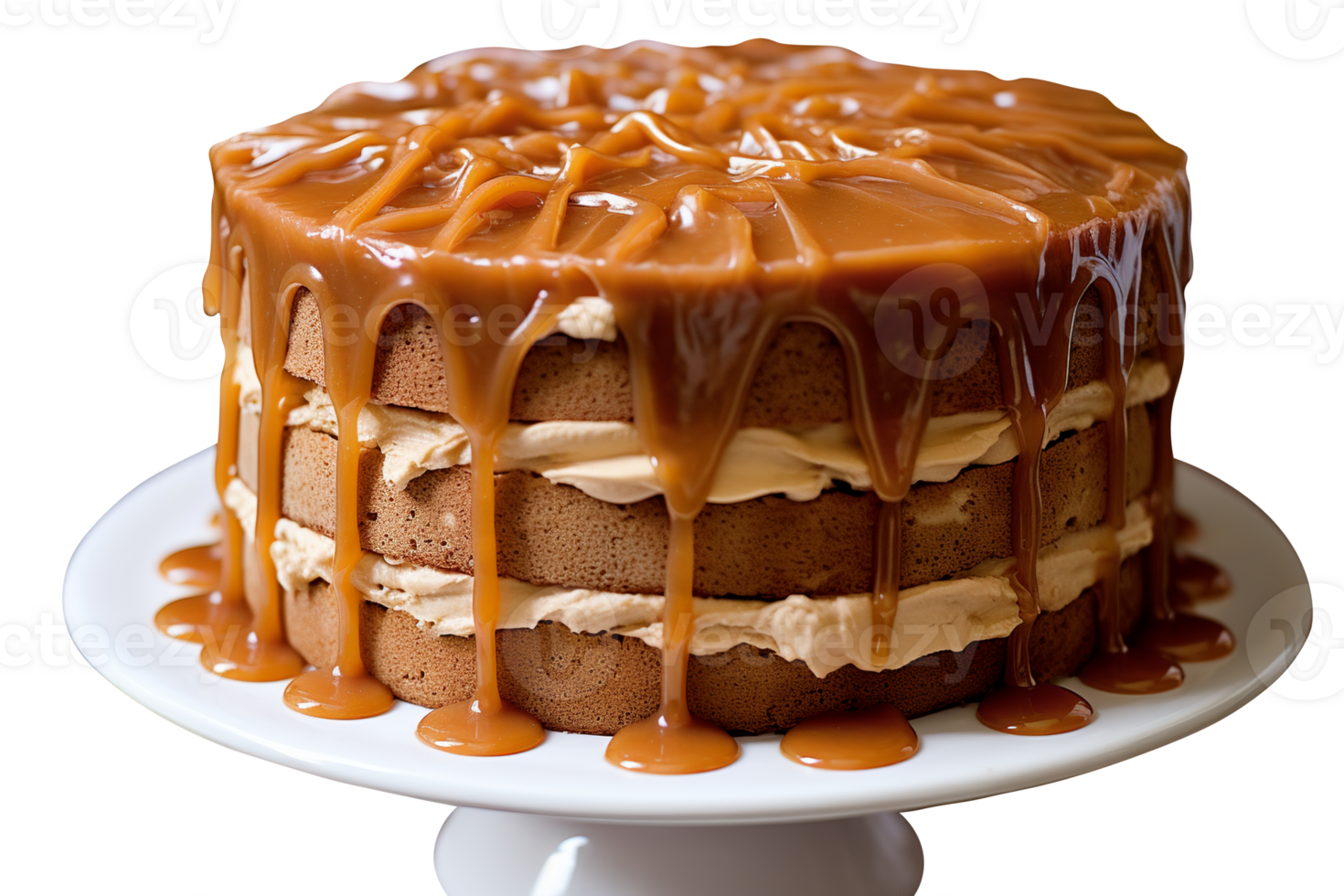 Delicious caramel apple cake isolated on transparent background png