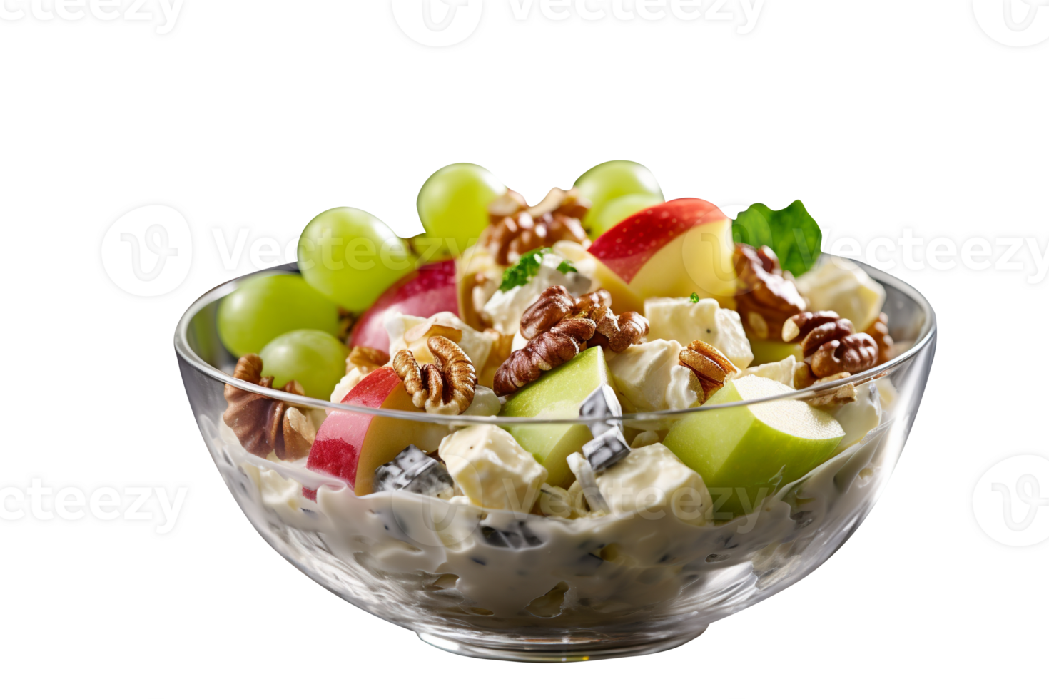 Freshly made Waldorf salad bowl isolated on transparent background png