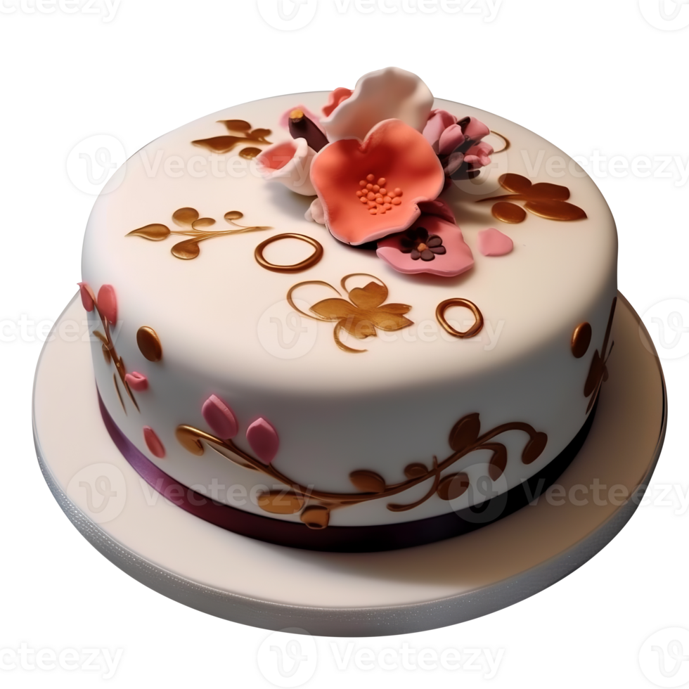 Delicious decorated fondant cake on transparent background png