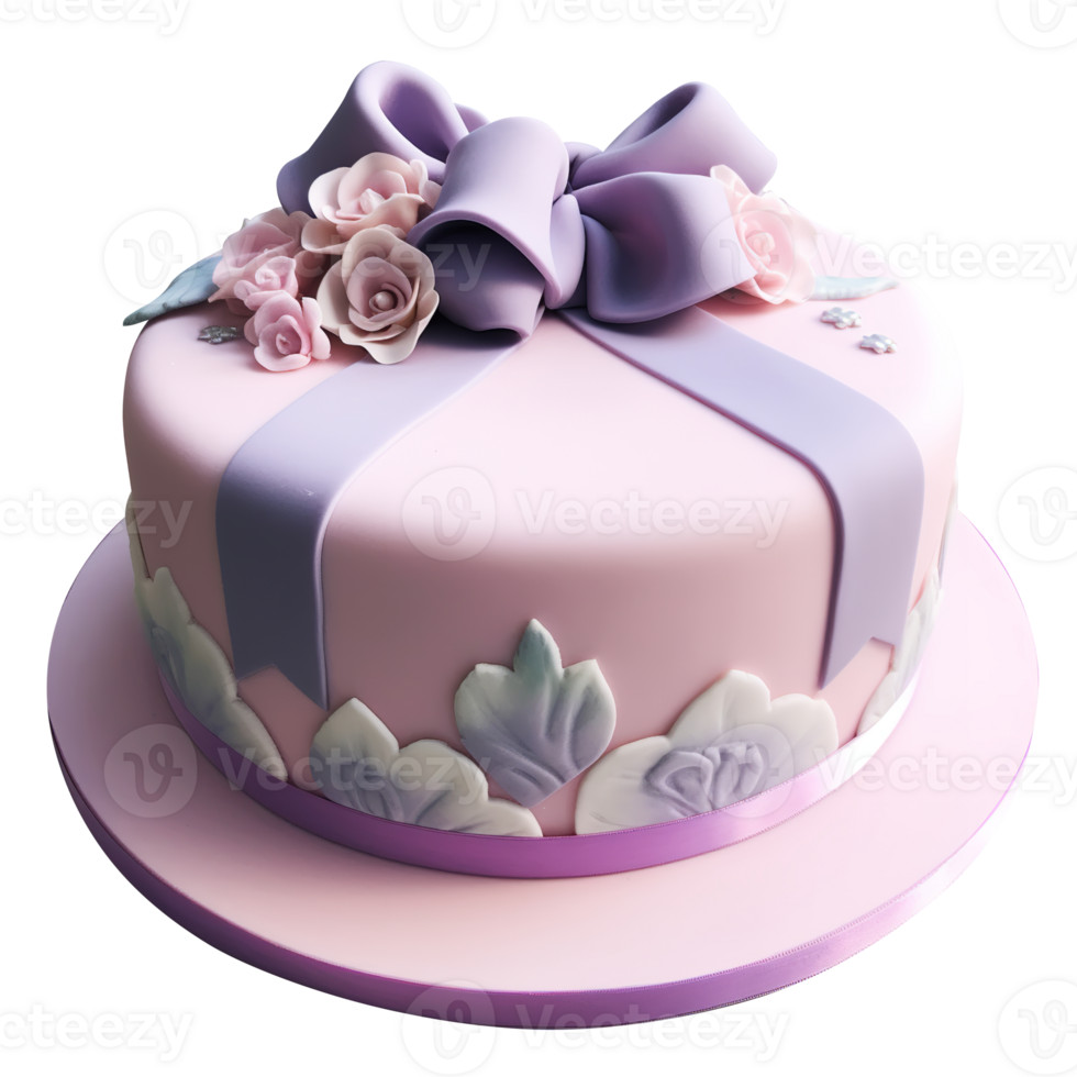 Delicious decorated fondant cake on transparent background png