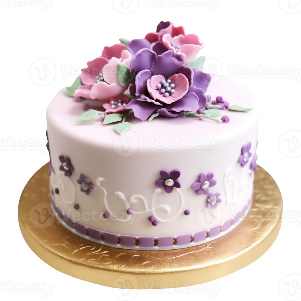 Delicious decorated fondant cake on transparent background png
