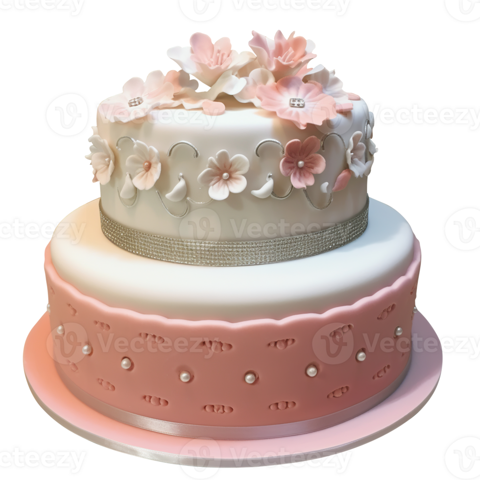 Delicious decorated fondant cake on transparent background png