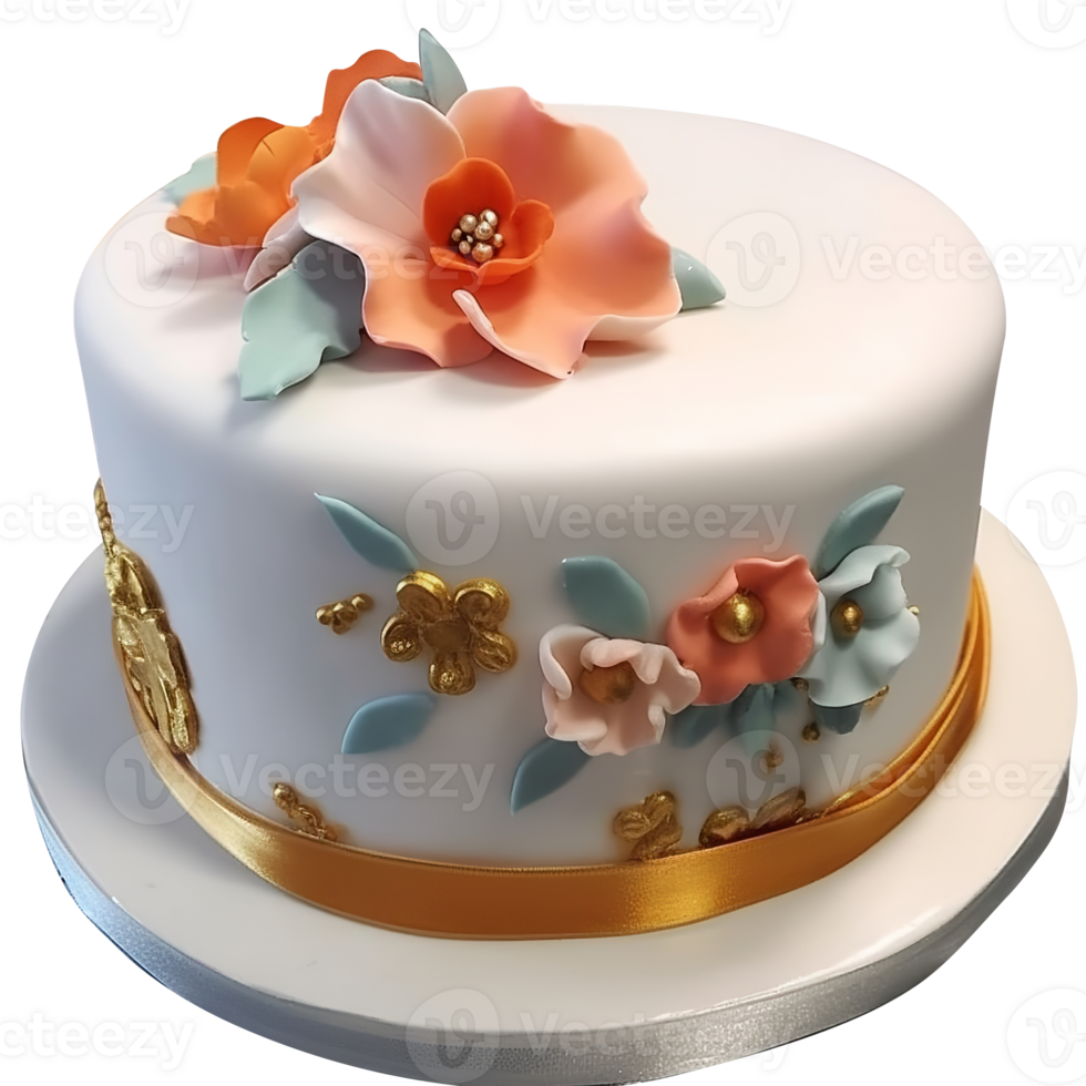 Delicious decorated fondant cake on transparent background png