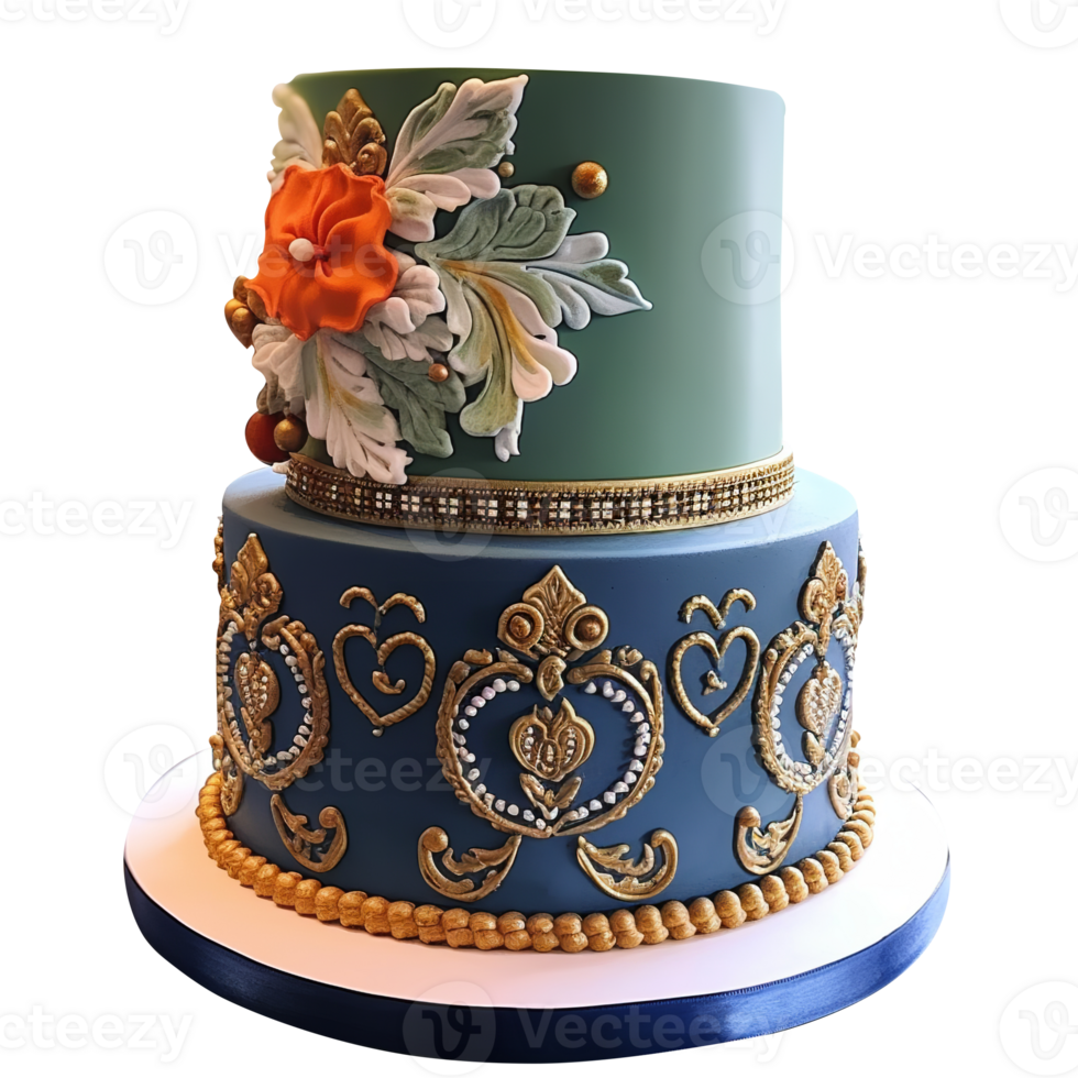 Delicious decorated fondant cake on transparent background png
