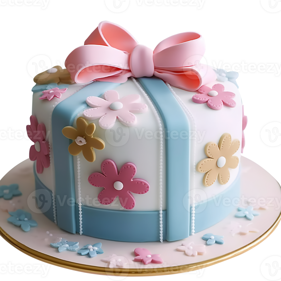 Delicious decorated fondant cake on transparent background png