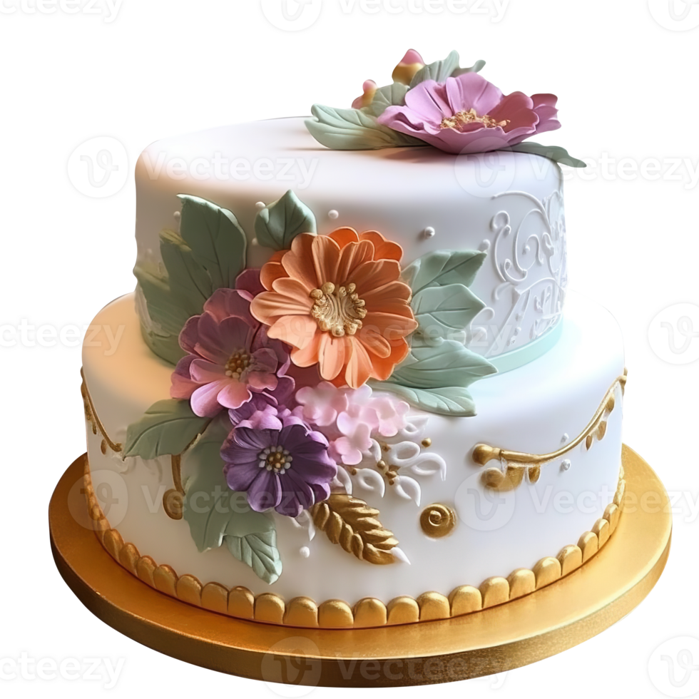 Delicious decorated fondant cake on transparent background png