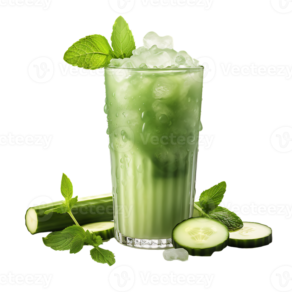Summer cucumber juice with ice. perfect for drink catalog. ai generated png