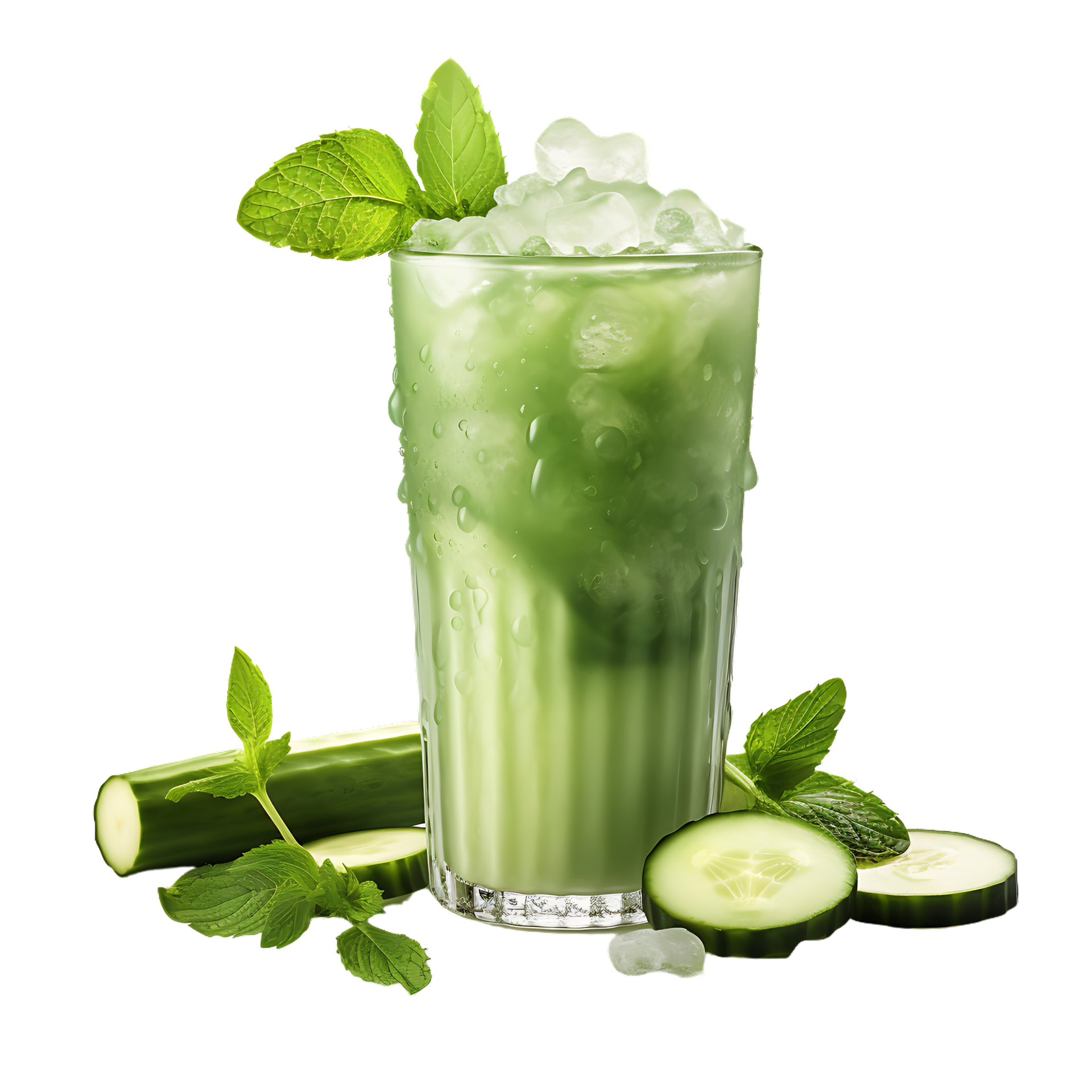 Summer cucumber juice with ice. perfect for drink catalog. ai generated
