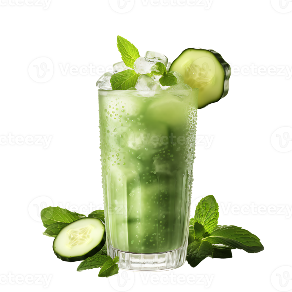 Summer cucumber juice with ice. perfect for drink catalog. ai generated png