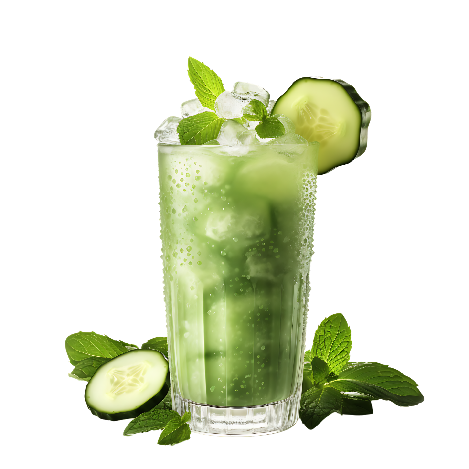 Summer cucumber juice with ice. perfect for drink catalog. ai generated