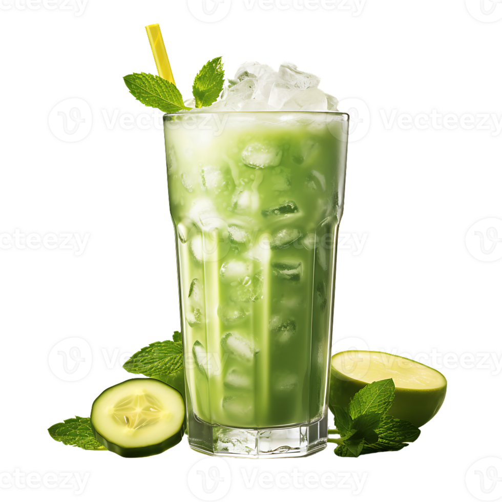 Summer cucumber juice with ice. perfect for drink catalog. ai generated png