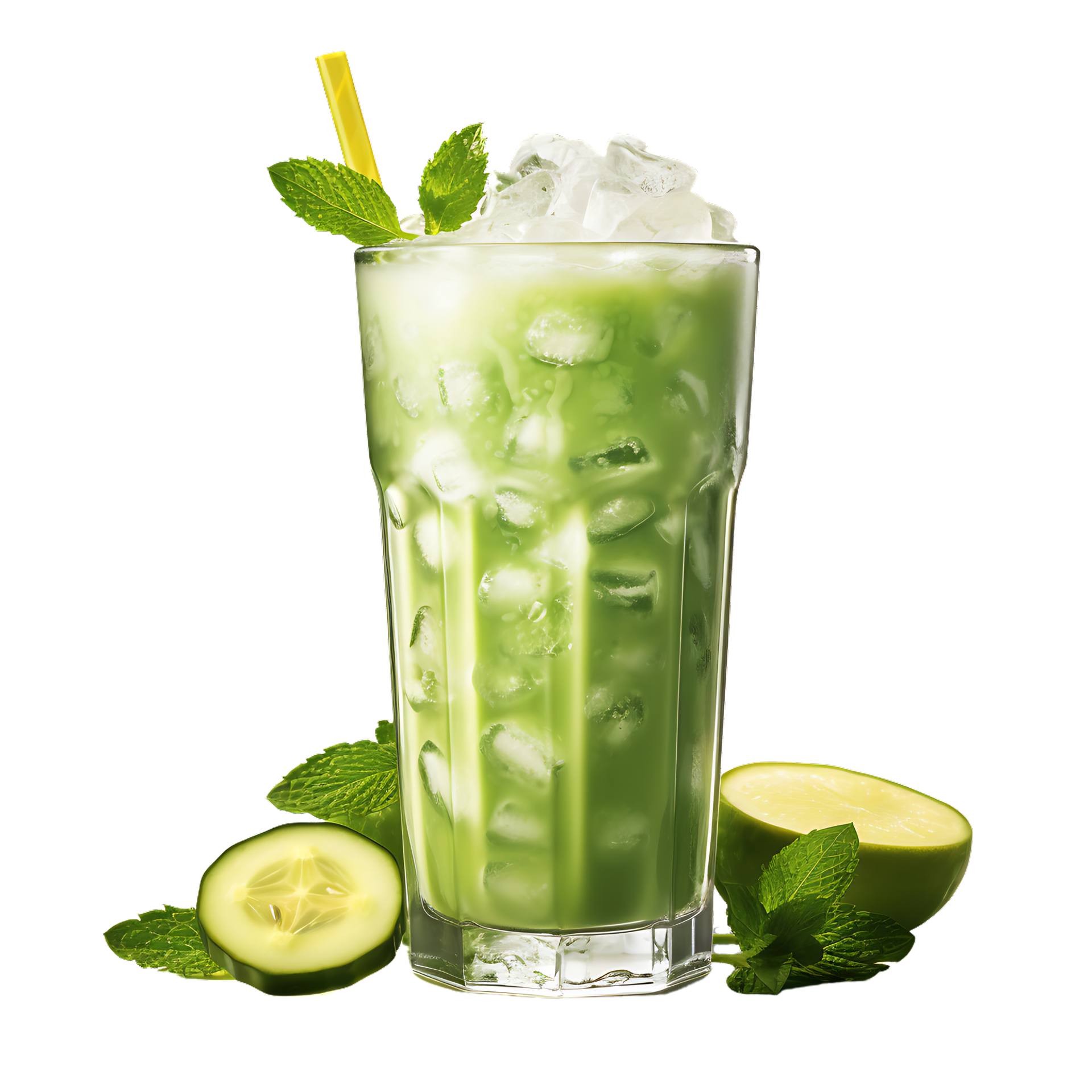 Summer cucumber juice with ice. perfect for drink catalog. ai generated