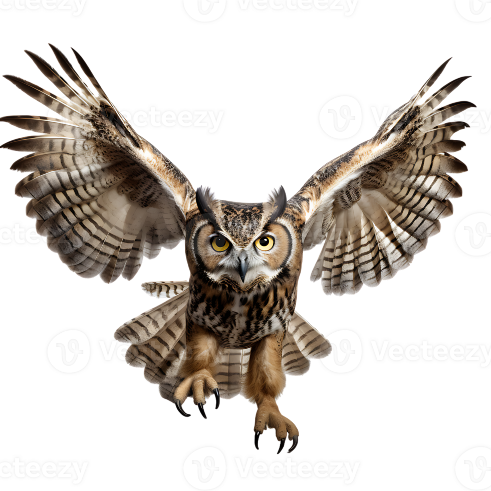 Beautiful owl bird on transparent background. ai generated png