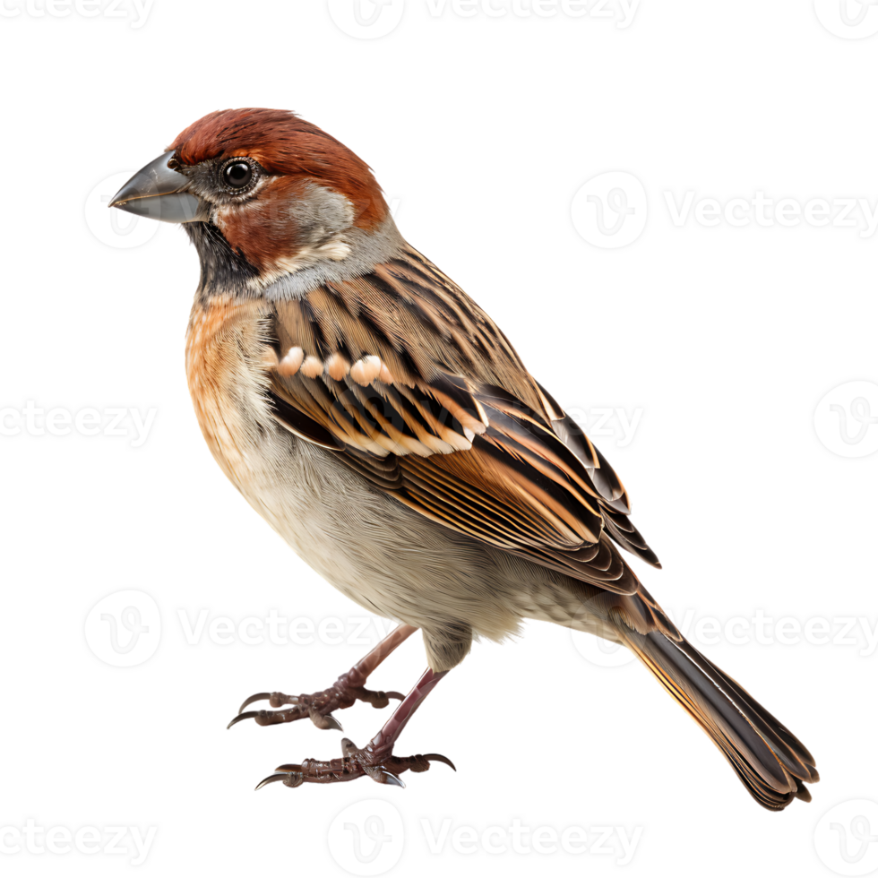 Beautiful sparrow bird on transparent background. ai generated png