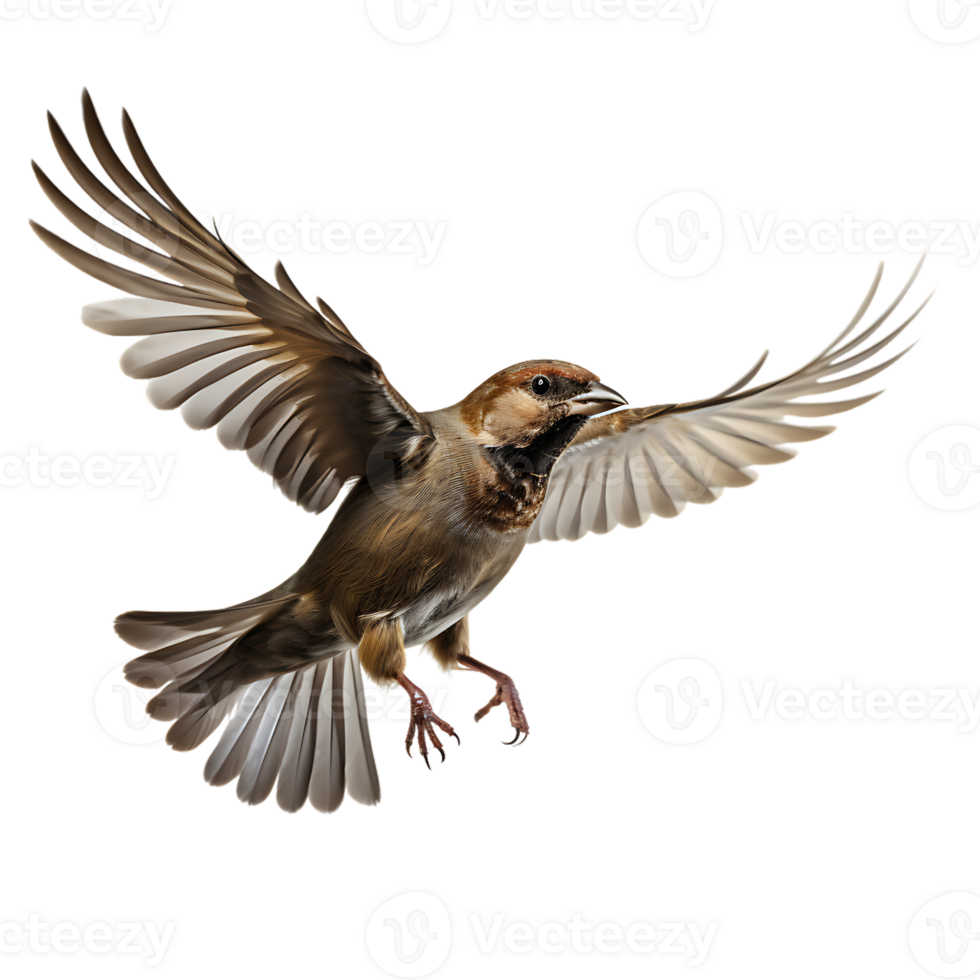 Beautiful sparrow bird on transparent background. ai generated png