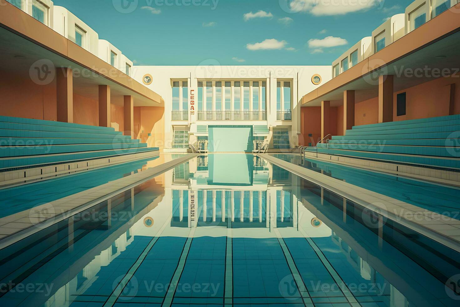 Public indoor swimming pool in creative concept. Ai Generated photo